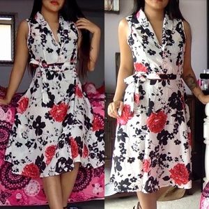 Vintage-looking Long Floral Dress w/ belt